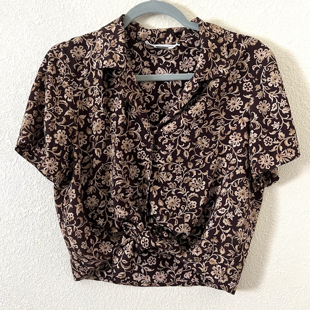 JUDITH HART Women's Floral Button Down Crop Top Size 10